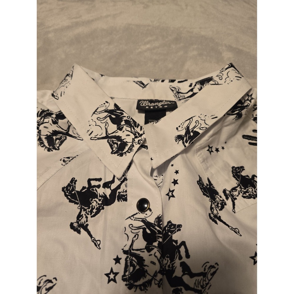 Wrangler Retro Western Pearl Snap Cowgirl Shirt Womens Med White Black 112330046 - Picture 7 of 12